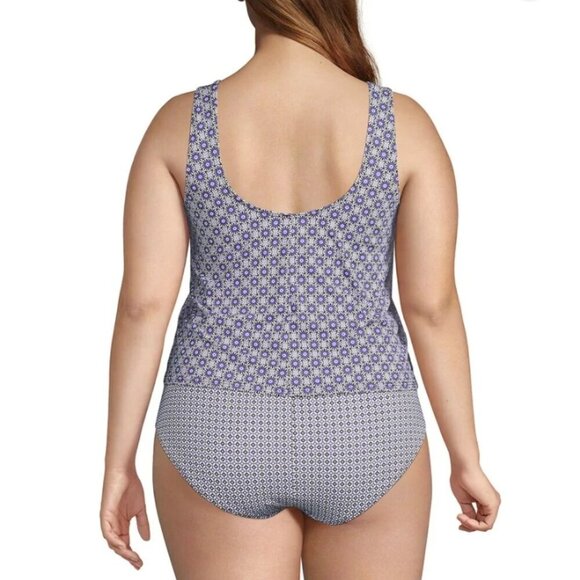 Lands' End Women's S Geo Print Chlorine Resistant Fauxkini One Piece Swimsuit - Picture 2 of 11